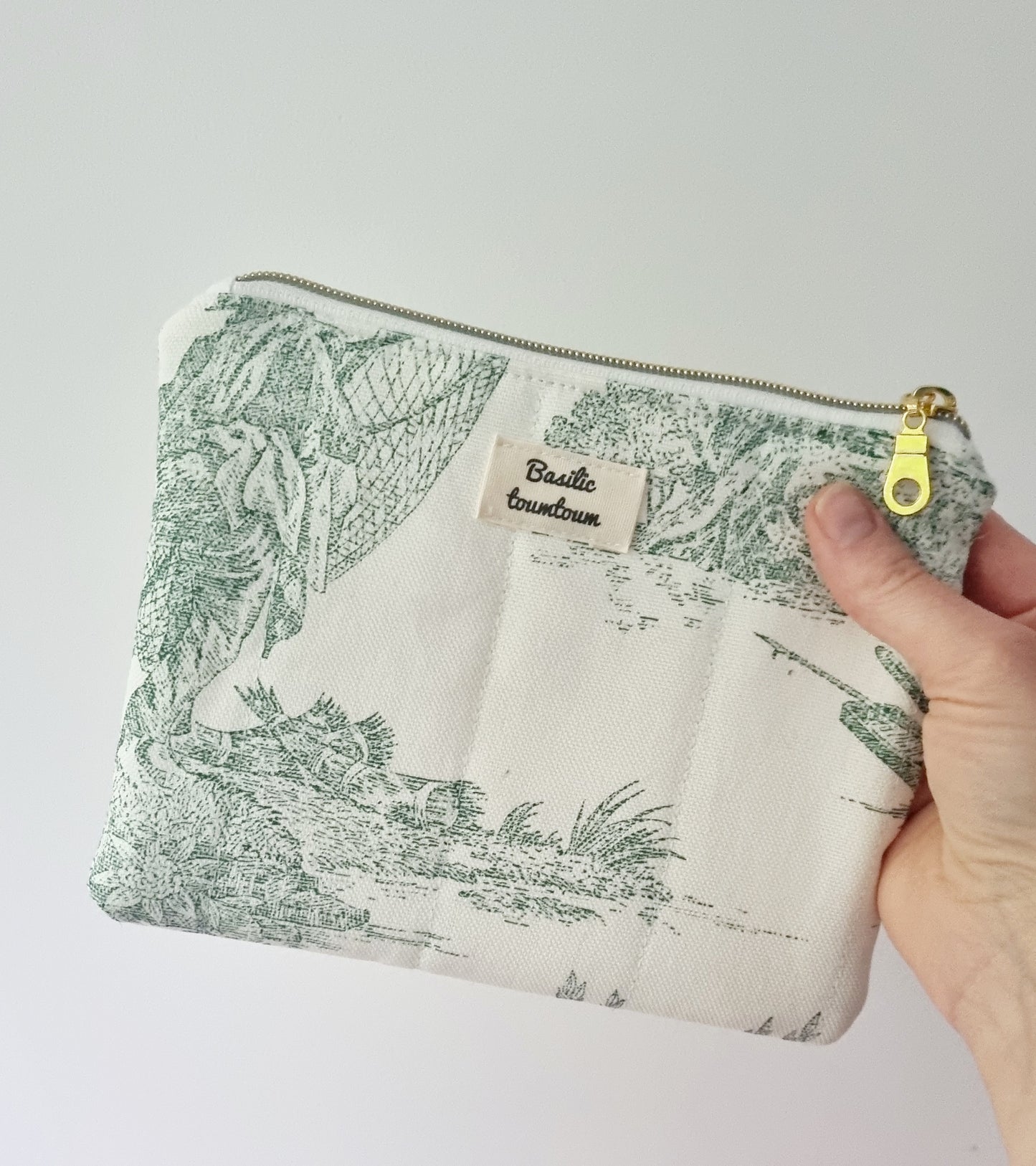 Cartera plana acolchada de toile de Jouy