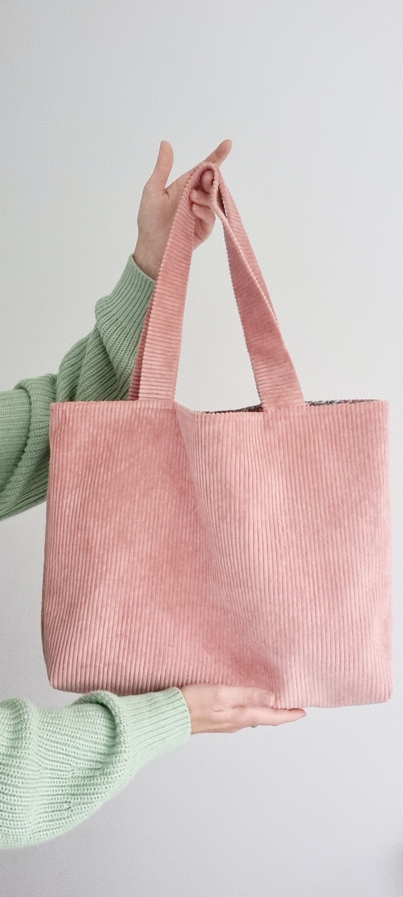 Sac cabas velours côtelé rose