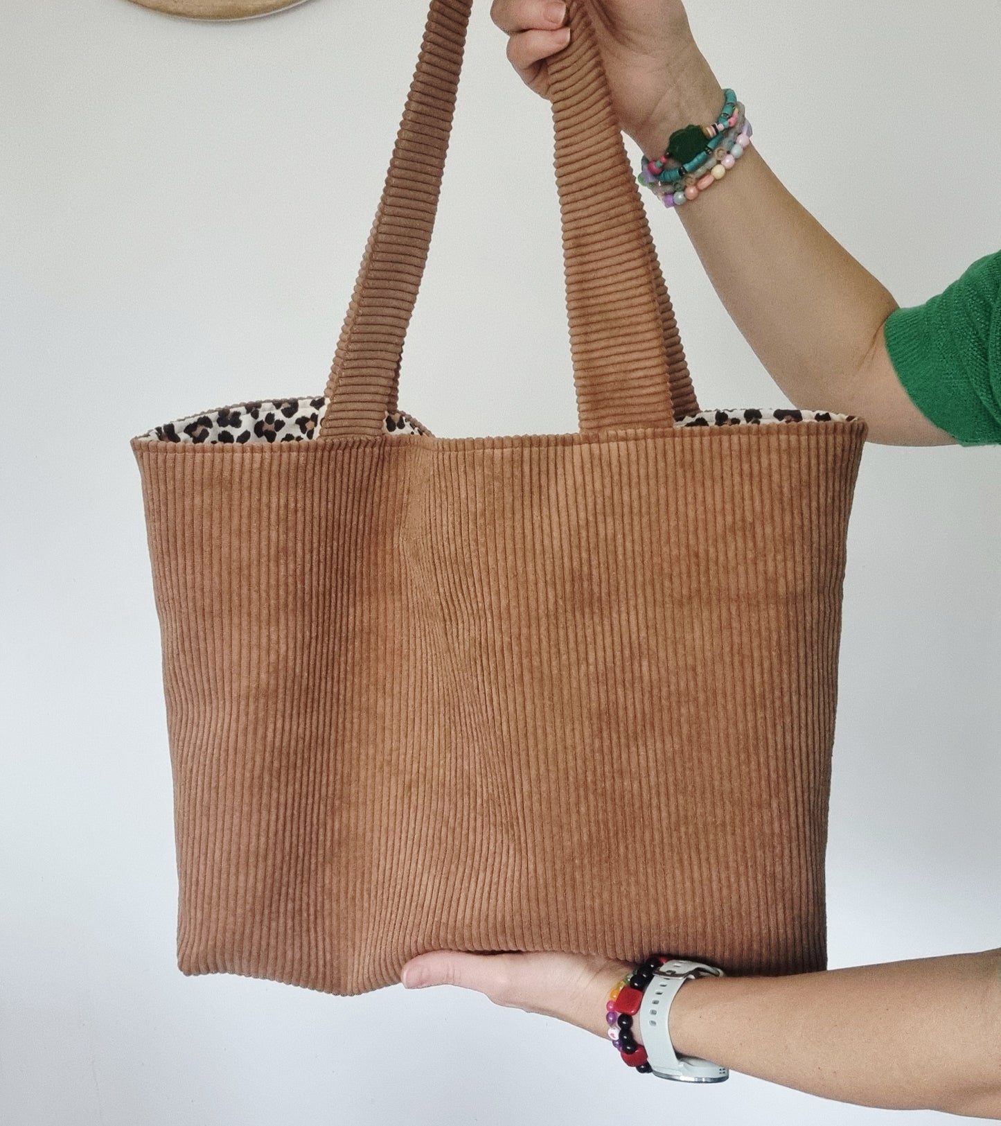 Leopard corduroy tote bag
