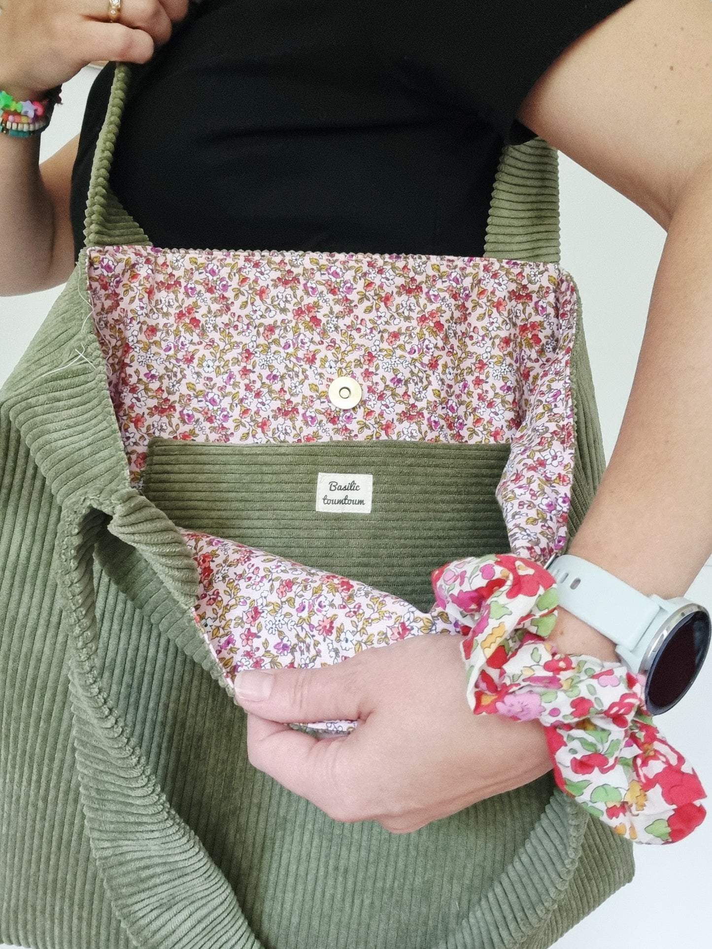 Sac cabas velours côtelé vert olive