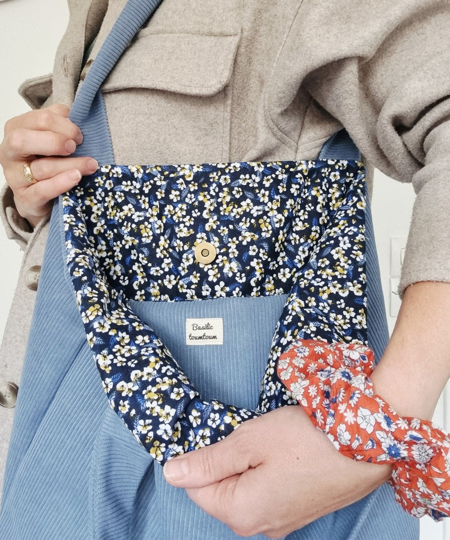 Sac cabas velours côtelé bleu