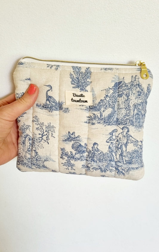 Pochette plate matelassée toile de Jouy