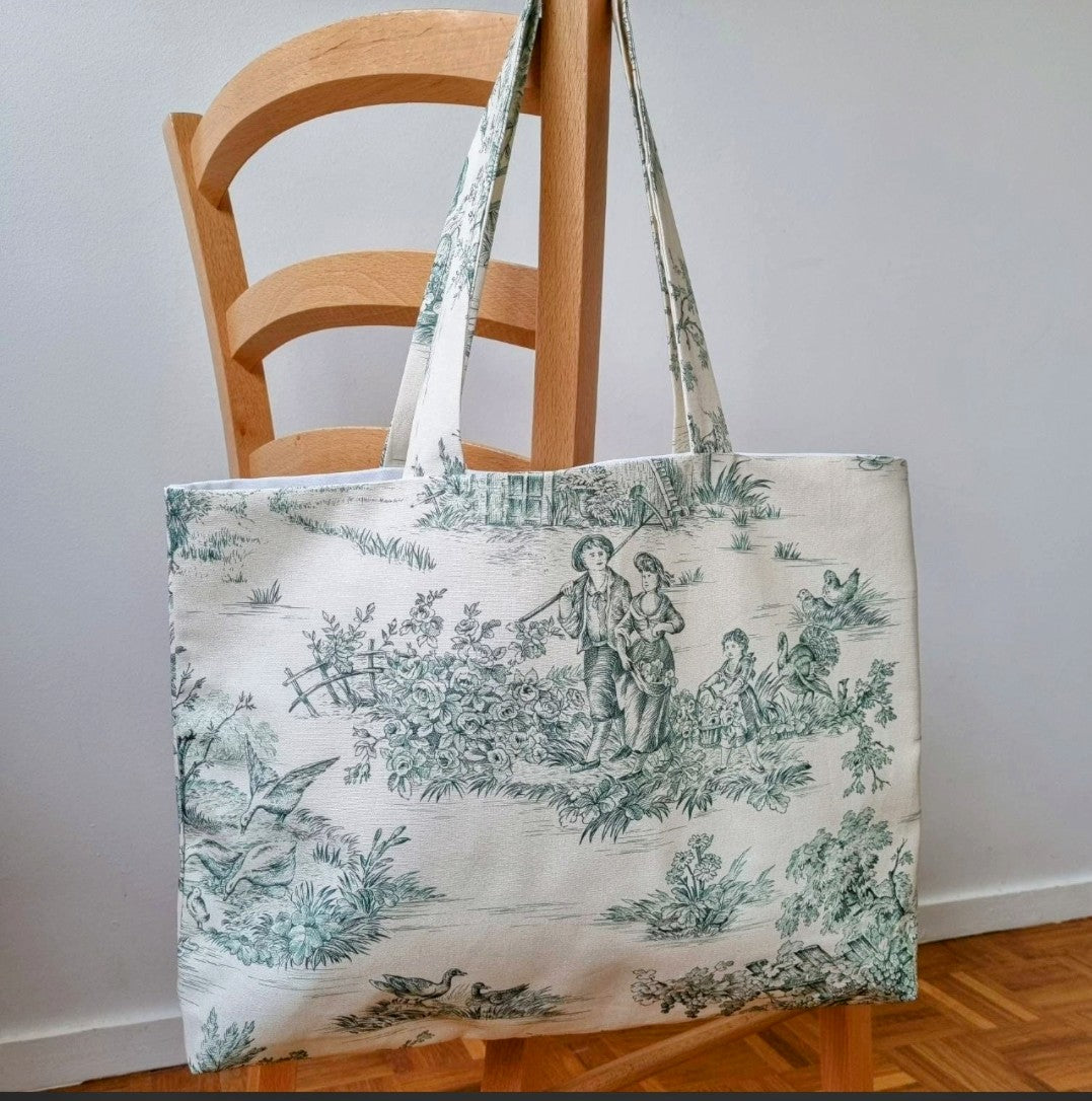 Sac cabas toile de Jouy