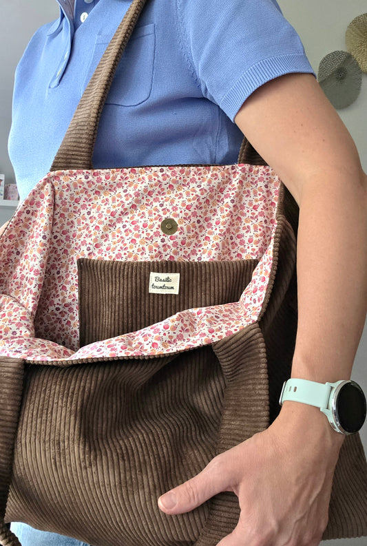 Brown corduroy tote bag