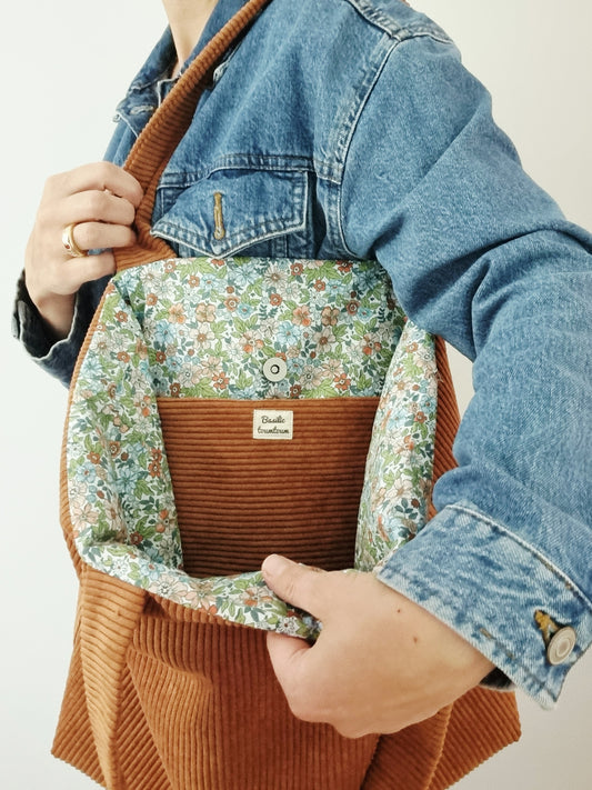Sac cabas velours côtelé rouille