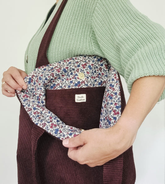 Sac cabas velours côtelé prune