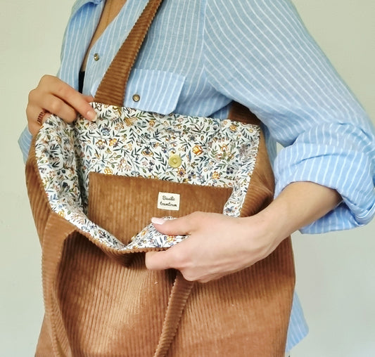 Sac cabas velours côtelé capuccino