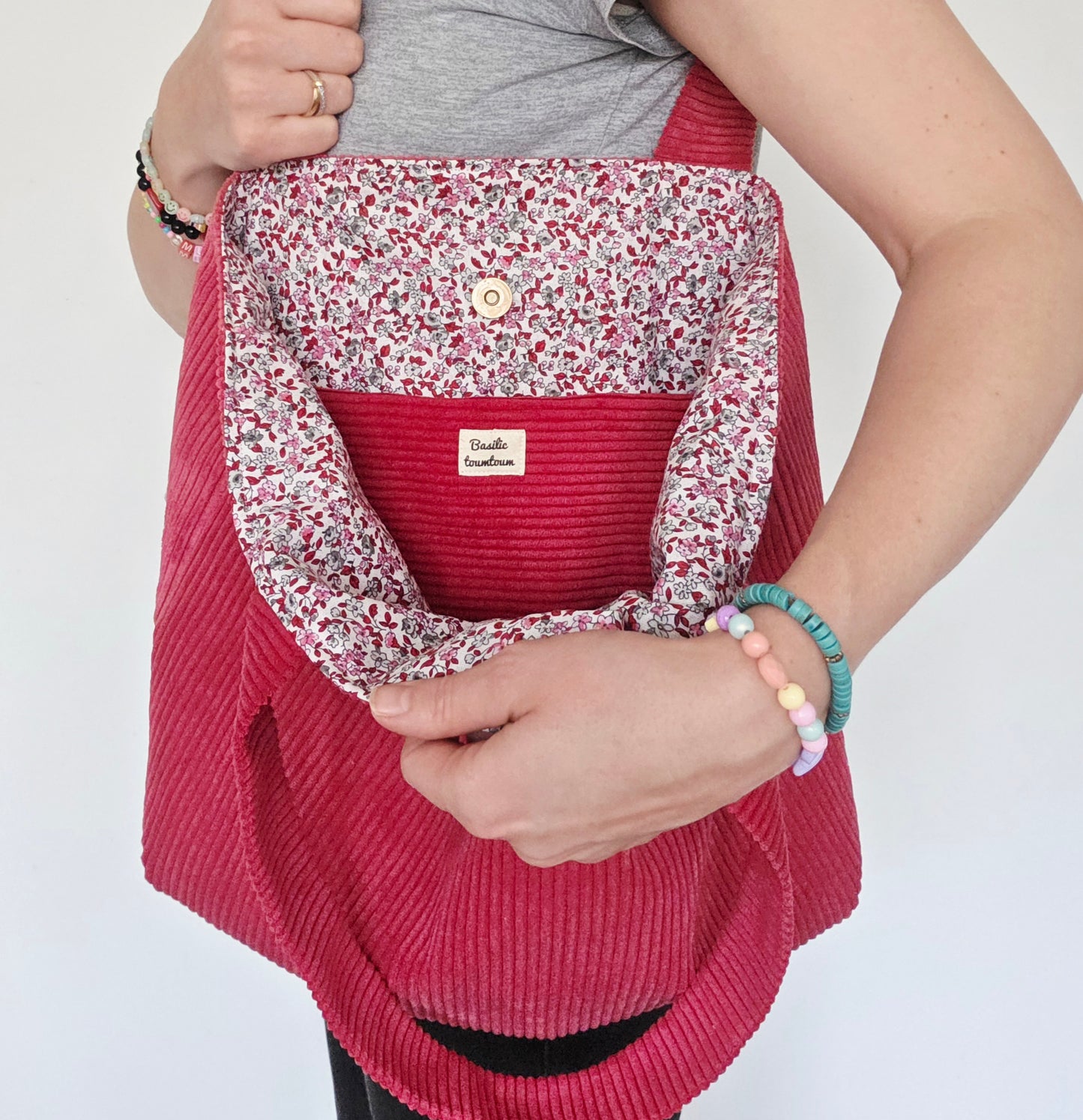 Himbeer-Cord-Einkaufstasche