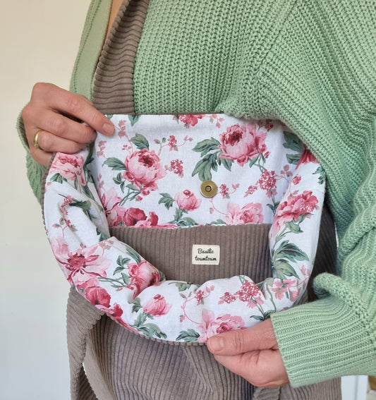 Sac cabas velours côtelé taupe